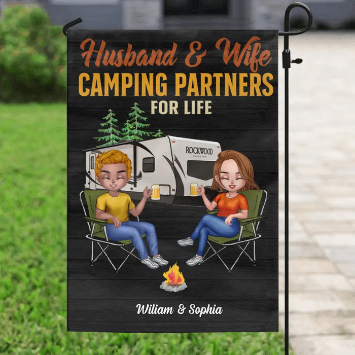 Personalized Couple Camping Flag Sign - Gift Idea For Couple/Camping Lover/The Retired - Husband & Wife Camping Partner For Life