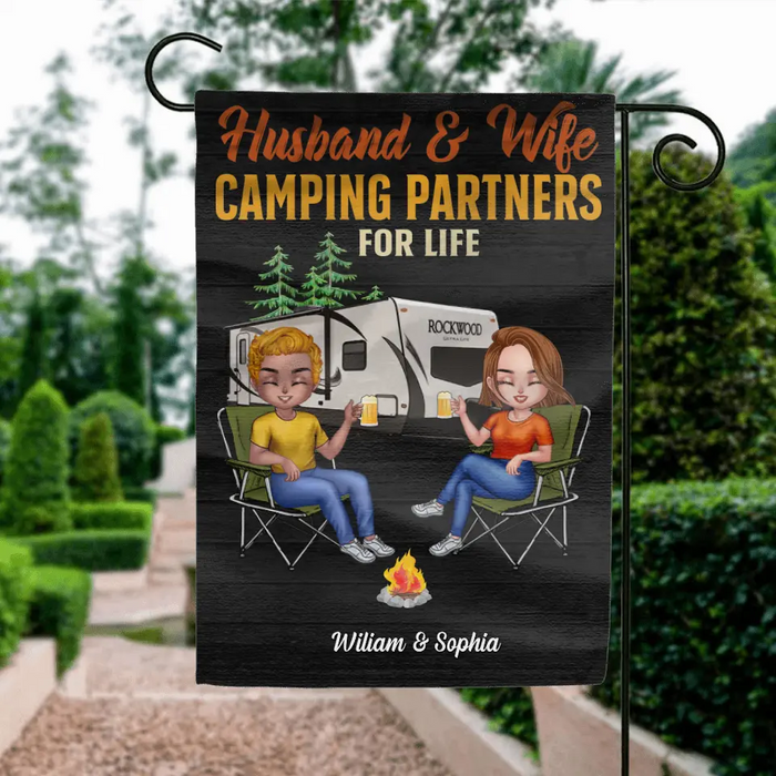 Personalized Couple Camping Flag Sign - Gift Idea For Couple/Camping Lover/The Retired - Husband & Wife Camping Partner For Life