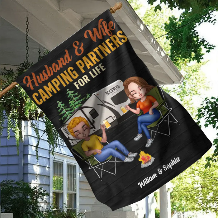 Personalized Couple Camping Flag Sign - Gift Idea For Couple/Camping Lover/The Retired - Husband & Wife Camping Partner For Life