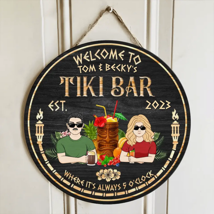 Personalized Couple Wooden Sign - Gift Idea for Couple - Welcome To Tiki Bar