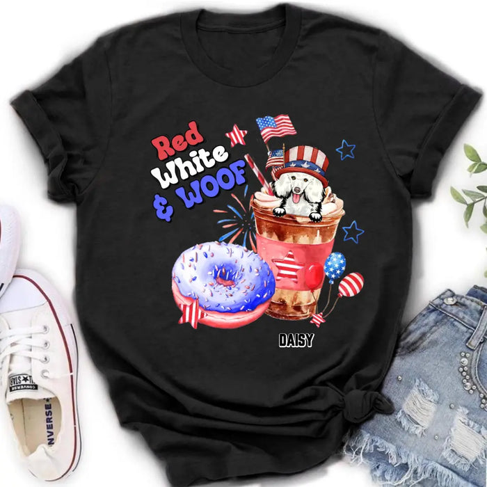 Personalized Dog Shirt/Hoodie - Up to 4 Dogs - Father's/Mother's Day/Independence Day Gift Idea For Dog Lovers - Red White & Woof