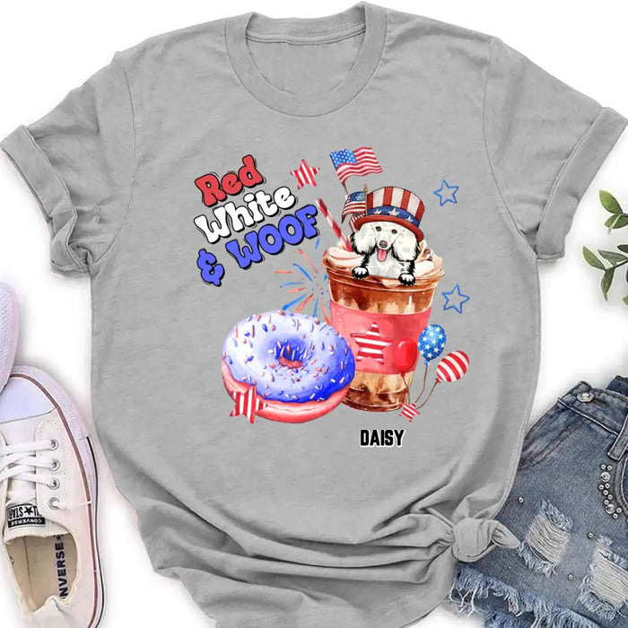 Personalized Dog Shirt/Hoodie - Up to 4 Dogs - Father's/Mother's Day/Independence Day Gift Idea For Dog Lovers - Red White & Woof