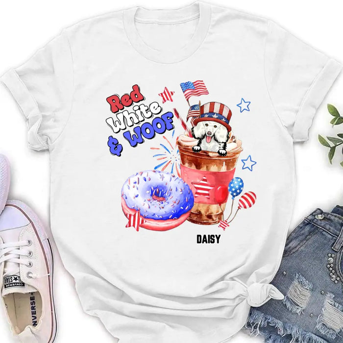 Personalized Dog Shirt/Hoodie - Up to 4 Dogs - Father's/Mother's Day/Independence Day Gift Idea For Dog Lovers - Red White & Woof