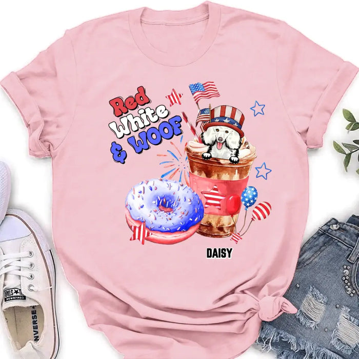 Personalized Dog Shirt/Hoodie - Up to 4 Dogs - Father's/Mother's Day/Independence Day Gift Idea For Dog Lovers - Red White & Woof