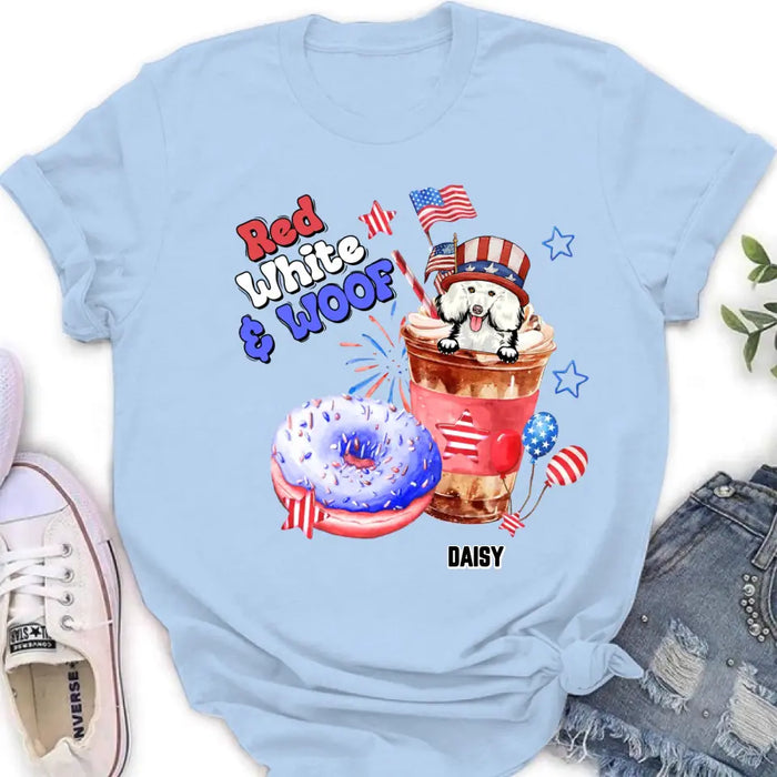 Personalized Dog Shirt/Hoodie - Up to 4 Dogs - Father's/Mother's Day/Independence Day Gift Idea For Dog Lovers - Red White & Woof
