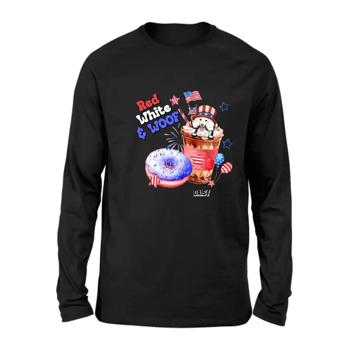 Personalized Dog Shirt/Hoodie - Up to 4 Dogs - Father's/Mother's Day/Independence Day Gift Idea For Dog Lovers - Red White & Woof