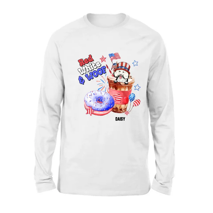 Personalized Dog Shirt/Hoodie - Up to 4 Dogs - Father's/Mother's Day/Independence Day Gift Idea For Dog Lovers - Red White & Woof