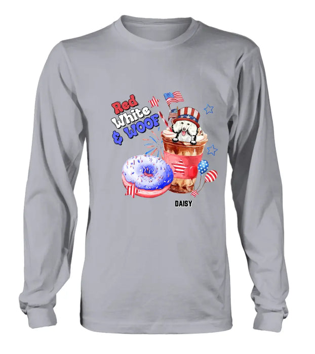 Personalized Dog Shirt/Hoodie - Up to 4 Dogs - Father's/Mother's Day/Independence Day Gift Idea For Dog Lovers - Red White & Woof
