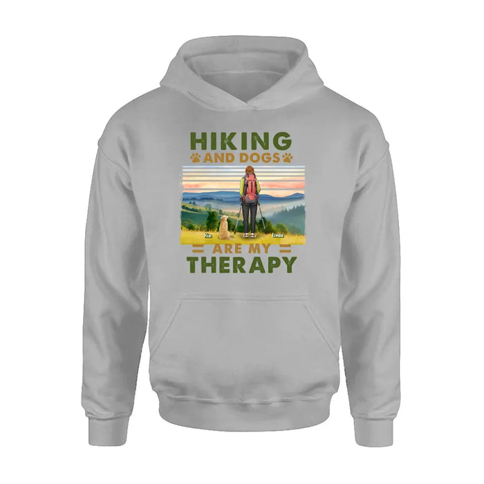 Personalized Solo Hiking With Dogs Shirt - Woman/Man With Up to 4 Dogs - Gift Idea For Hiking Lovers - Hiking And Dogs Are My Therapy