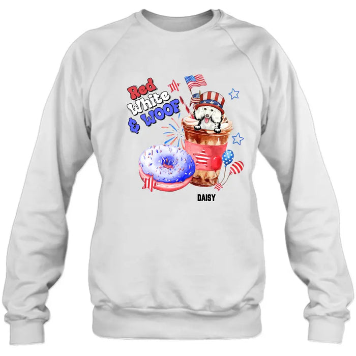 Personalized Dog Shirt/Hoodie - Up to 4 Dogs - Father's/Mother's Day/Independence Day Gift Idea For Dog Lovers - Red White & Woof