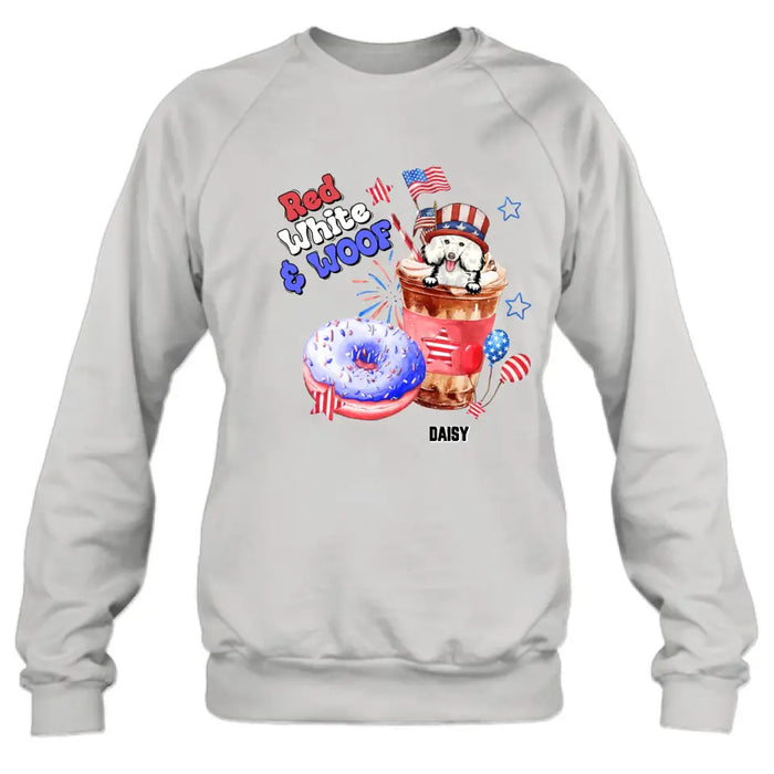 Personalized Dog Shirt/Hoodie - Up to 4 Dogs - Father's/Mother's Day/Independence Day Gift Idea For Dog Lovers - Red White & Woof