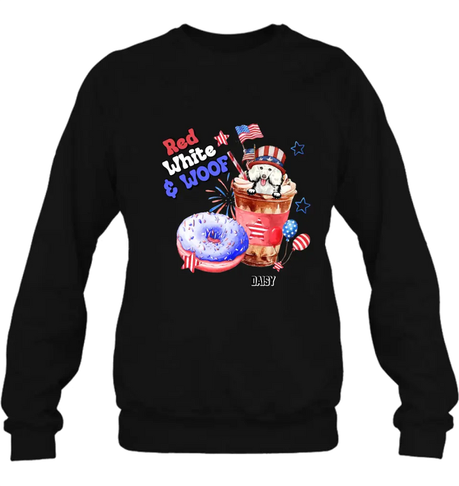 Personalized Dog Shirt/Hoodie - Up to 4 Dogs - Father's/Mother's Day/Independence Day Gift Idea For Dog Lovers - Red White & Woof