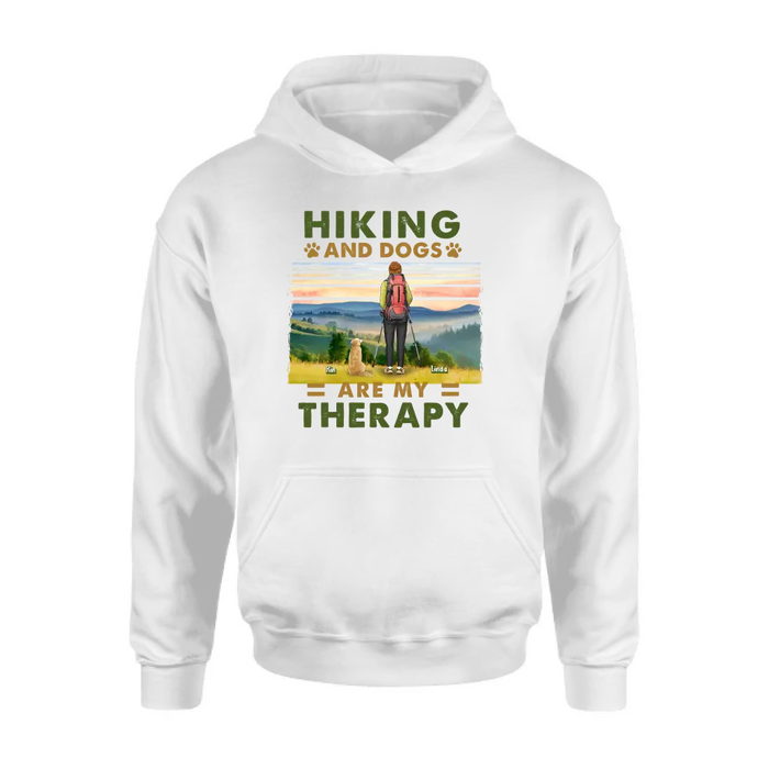 Personalized Solo Hiking With Dogs Shirt - Woman/Man With Up to 4 Dogs - Gift Idea For Hiking Lovers - Hiking And Dogs Are My Therapy