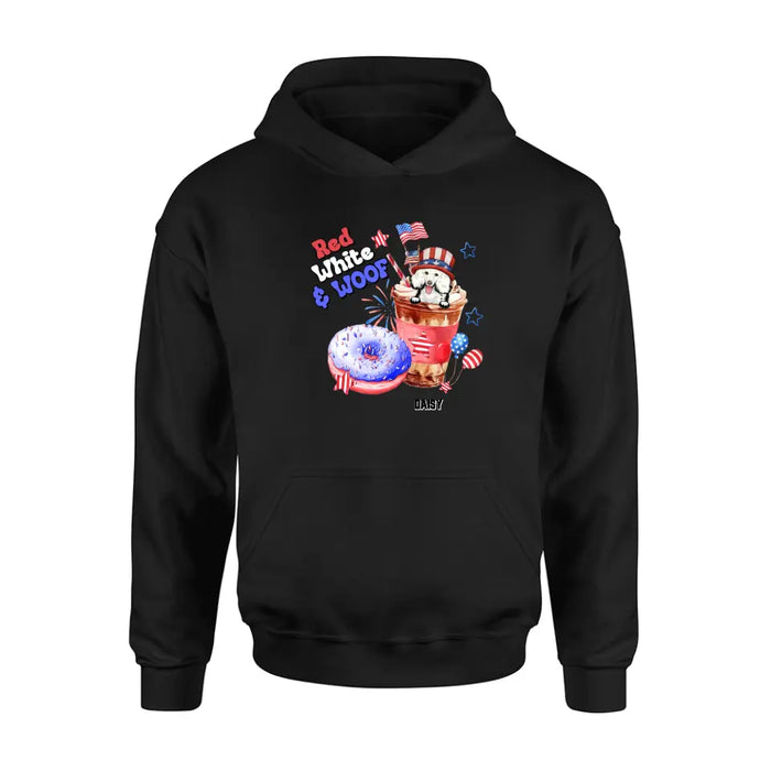 Personalized Dog Shirt/Hoodie - Up to 4 Dogs - Father's/Mother's Day/Independence Day Gift Idea For Dog Lovers - Red White & Woof