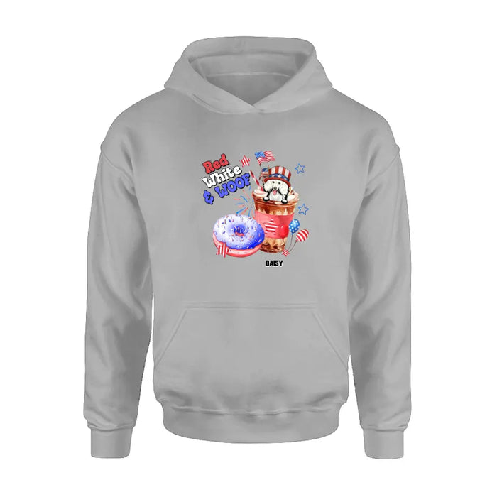 Personalized Dog Shirt/Hoodie - Up to 4 Dogs - Father's/Mother's Day/Independence Day Gift Idea For Dog Lovers - Red White & Woof