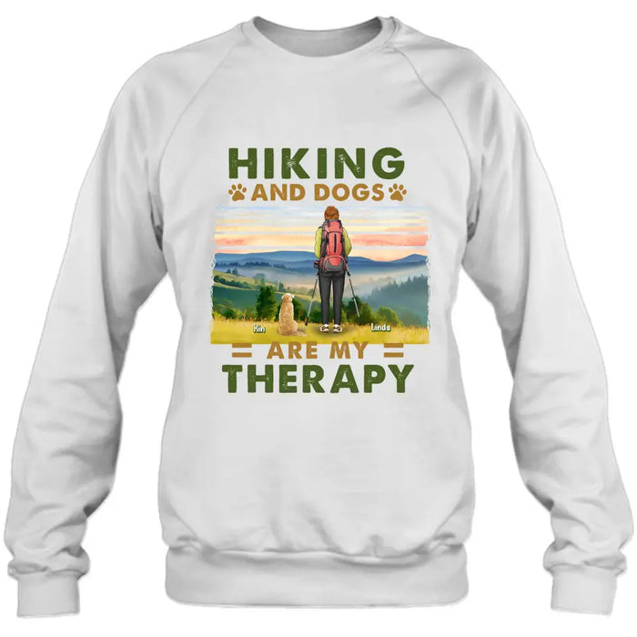 Personalized Solo Hiking With Dogs Shirt - Woman/Man With Up to 4 Dogs - Gift Idea For Hiking Lovers - Hiking And Dogs Are My Therapy