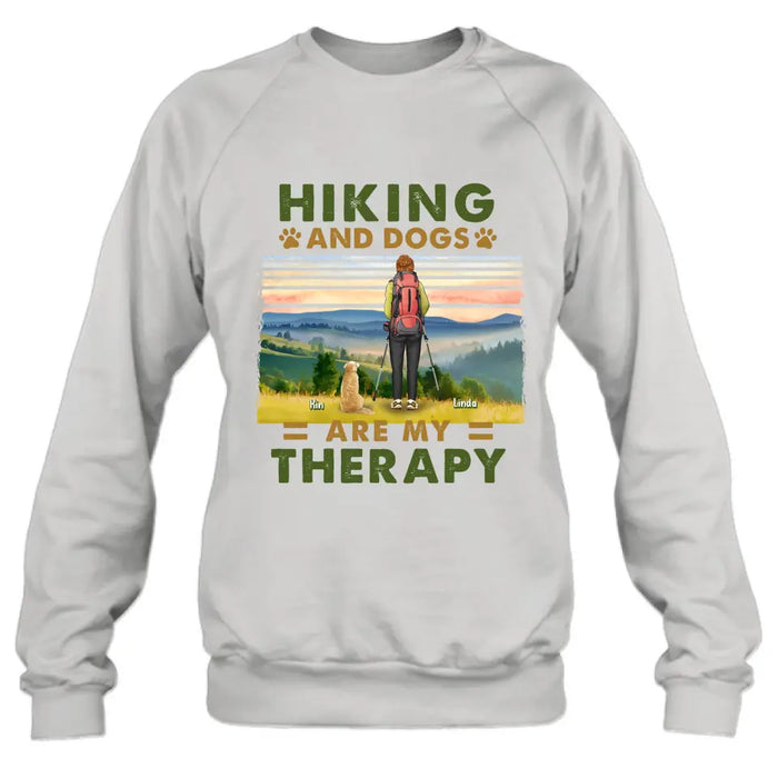Personalized Solo Hiking With Dogs Shirt - Woman/Man With Up to 4 Dogs - Gift Idea For Hiking Lovers - Hiking And Dogs Are My Therapy
