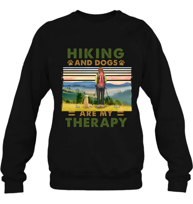 Personalized Solo Hiking With Dogs Shirt - Woman/Man With Up to 4 Dogs - Gift Idea For Hiking Lovers - Hiking And Dogs Are My Therapy