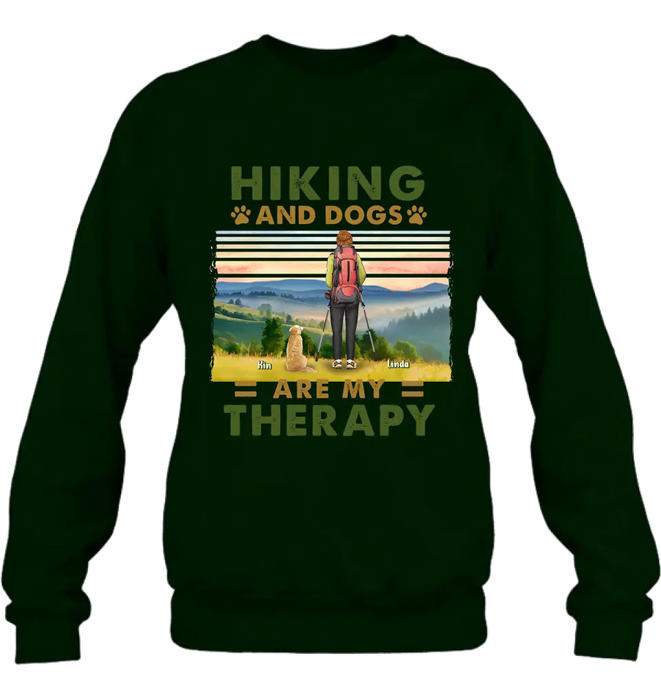 Personalized Solo Hiking With Dogs Shirt - Woman/Man With Up to 4 Dogs - Gift Idea For Hiking Lovers - Hiking And Dogs Are My Therapy