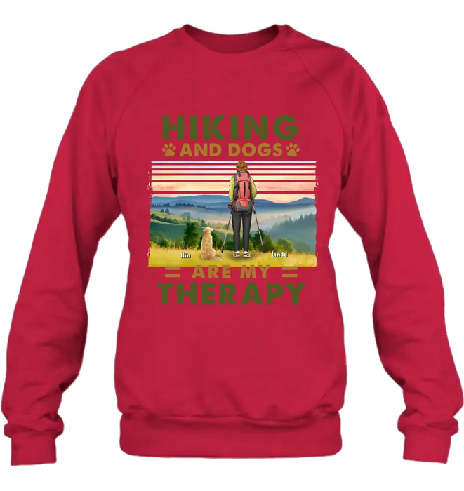 Personalized Solo Hiking With Dogs Shirt - Woman/Man With Up to 4 Dogs - Gift Idea For Hiking Lovers - Hiking And Dogs Are My Therapy
