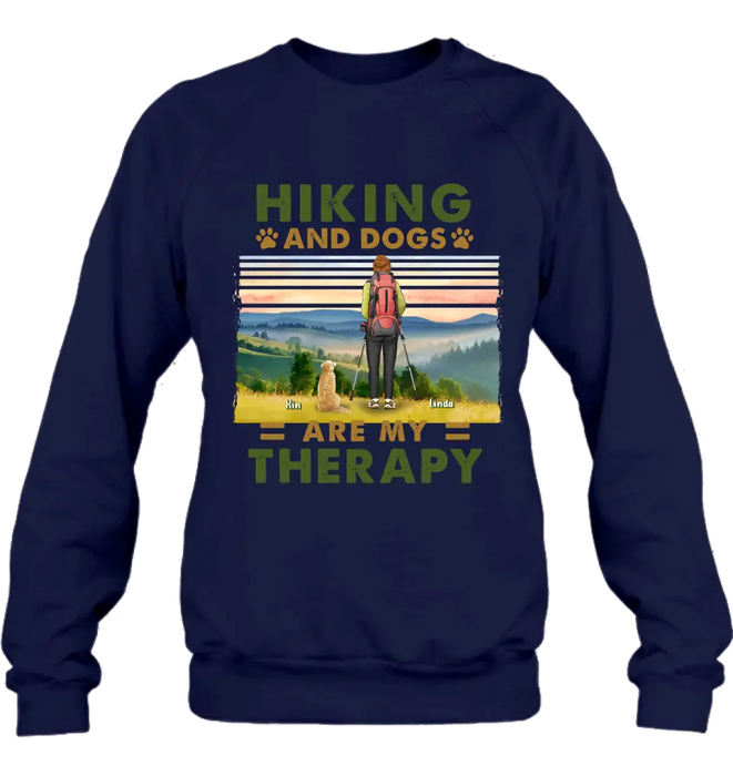 Personalized Solo Hiking With Dogs Shirt - Woman/Man With Up to 4 Dogs - Gift Idea For Hiking Lovers - Hiking And Dogs Are My Therapy