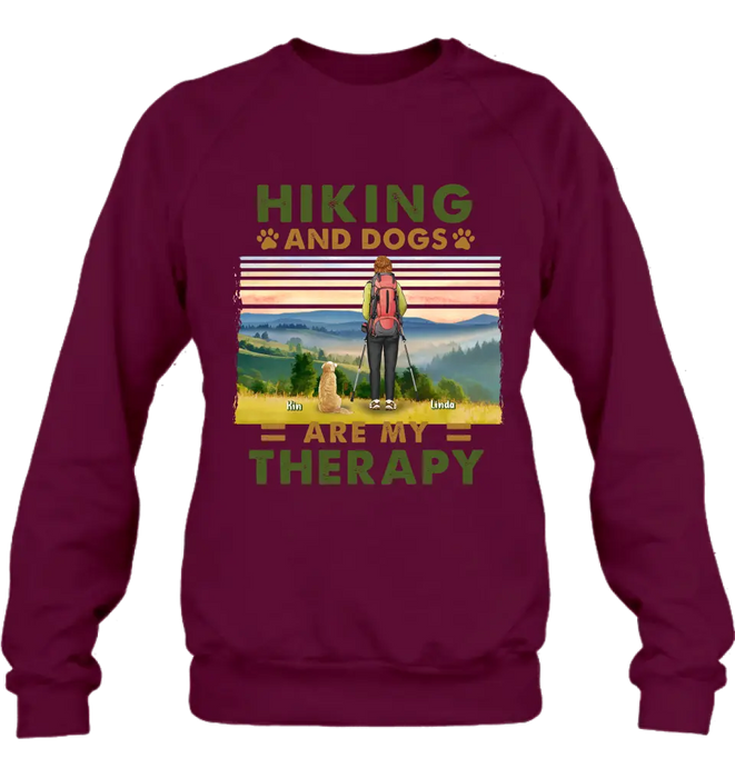 Personalized Solo Hiking With Dogs Shirt - Woman/Man With Up to 4 Dogs - Gift Idea For Hiking Lovers - Hiking And Dogs Are My Therapy