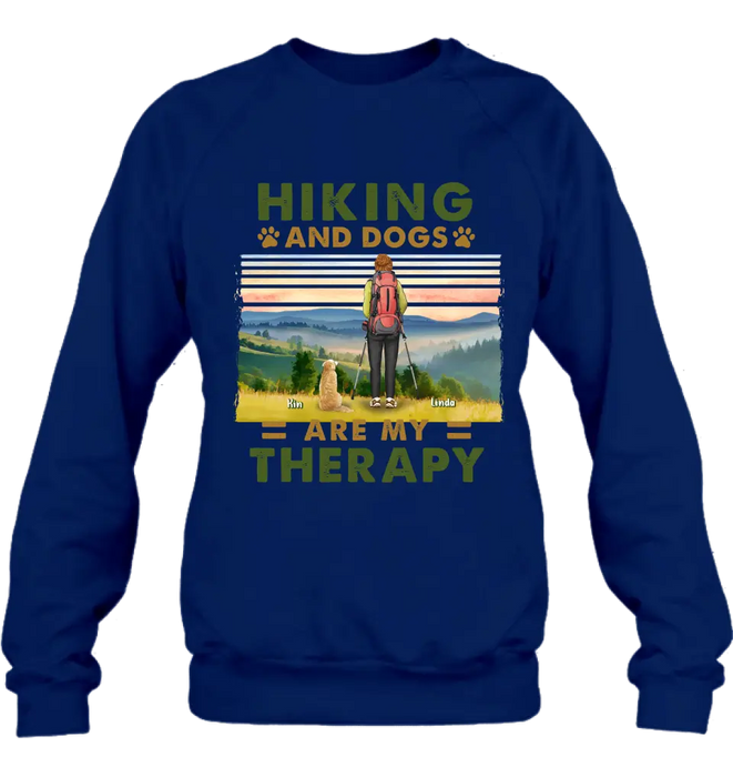 Personalized Solo Hiking With Dogs Shirt - Woman/Man With Up to 4 Dogs - Gift Idea For Hiking Lovers - Hiking And Dogs Are My Therapy
