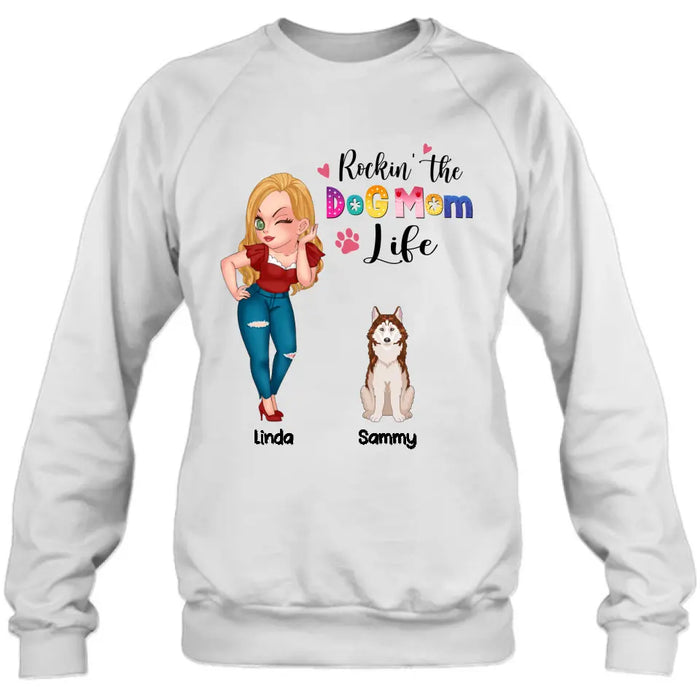 Personalized Dog Mom Shirt - Up to 6 Dogs - Gift Idea For Dog Lover - Rockin' The The Dog Mom Life