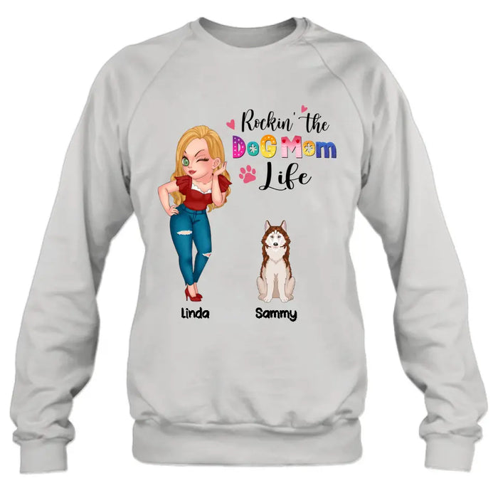 Personalized Dog Mom Shirt - Up to 6 Dogs - Gift Idea For Dog Lover - Rockin' The The Dog Mom Life