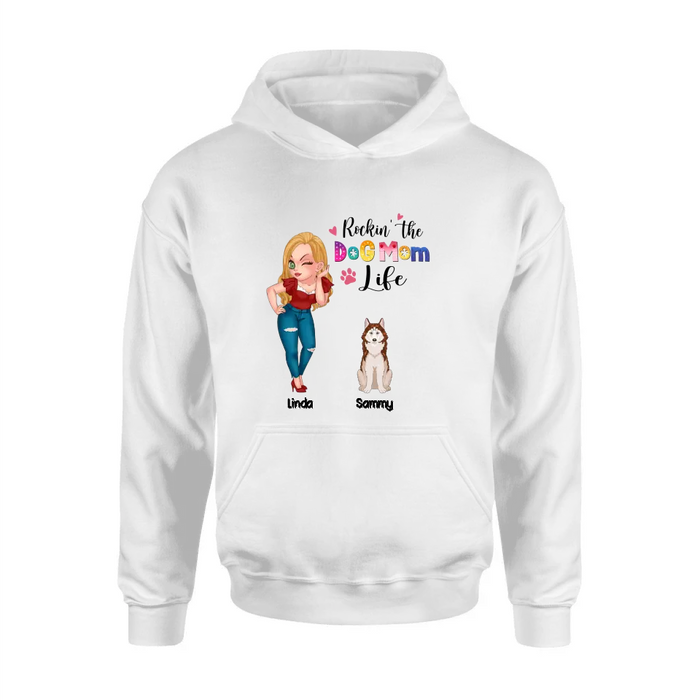 Personalized Dog Mom Shirt - Up to 6 Dogs - Gift Idea For Dog Lover - Rockin' The The Dog Mom Life