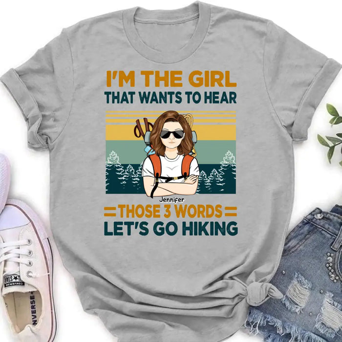 Personalized Hiking Girl Shirt/Hoodie - Girl With Up to 3 Dogs - Gift Idea For Hiking/Dog Lover - Let's Go Hiking