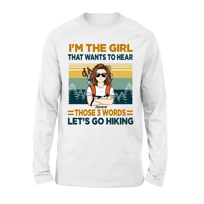 Personalized Hiking Girl Shirt/Hoodie - Girl With Up to 3 Dogs - Gift Idea For Hiking/Dog Lover - Let's Go Hiking
