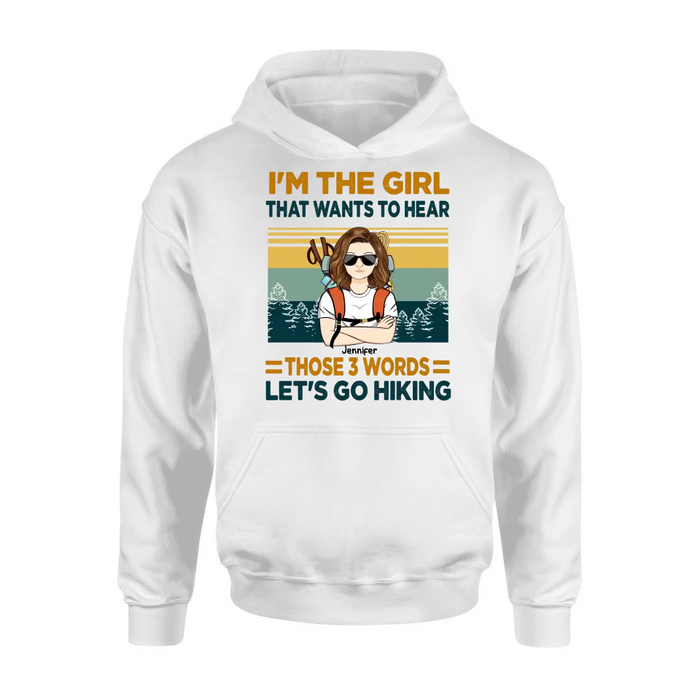 Personalized Hiking Girl Shirt/Hoodie - Girl With Up to 3 Dogs - Gift Idea For Hiking/Dog Lover - Let's Go Hiking