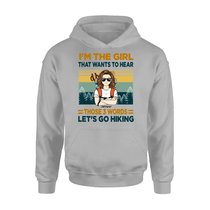 Personalized Hiking Girl Shirt/Hoodie - Girl With Up to 3 Dogs - Gift Idea For Hiking/Dog Lover - Let's Go Hiking