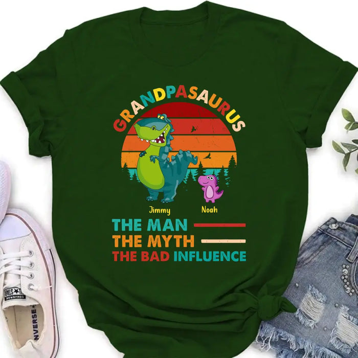 Personalized Grandpasaurus Shirt - Up to 5 Kids - Birthday/Christmas Gift Idea For Grandpa - Grandpasaurus The Man The Myth The Bad Influence