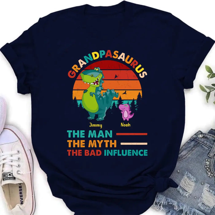 Personalized Grandpasaurus Shirt - Up to 5 Kids - Birthday/Christmas Gift Idea For Grandpa - Grandpasaurus The Man The Myth The Bad Influence