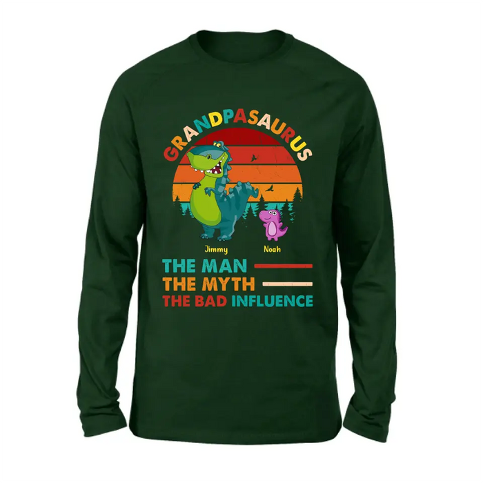 Personalized Grandpasaurus Shirt - Up to 5 Kids - Birthday/Christmas Gift Idea For Grandpa - Grandpasaurus The Man The Myth The Bad Influence