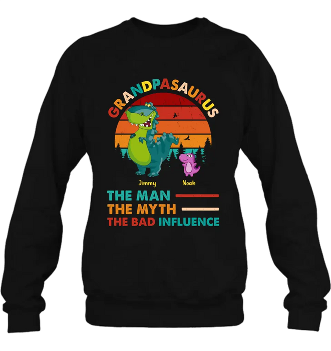 Personalized Grandpasaurus Shirt - Up to 5 Kids - Birthday/Christmas Gift Idea For Grandpa - Grandpasaurus The Man The Myth The Bad Influence