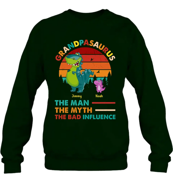 Personalized Grandpasaurus Shirt - Up to 5 Kids - Birthday/Christmas Gift Idea For Grandpa - Grandpasaurus The Man The Myth The Bad Influence