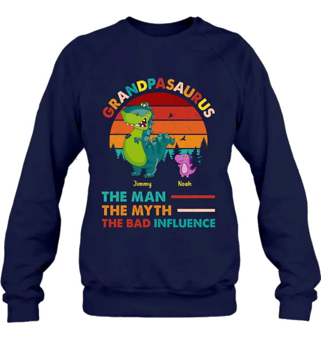 Personalized Grandpasaurus Shirt - Up to 5 Kids - Birthday/Christmas Gift Idea For Grandpa - Grandpasaurus The Man The Myth The Bad Influence