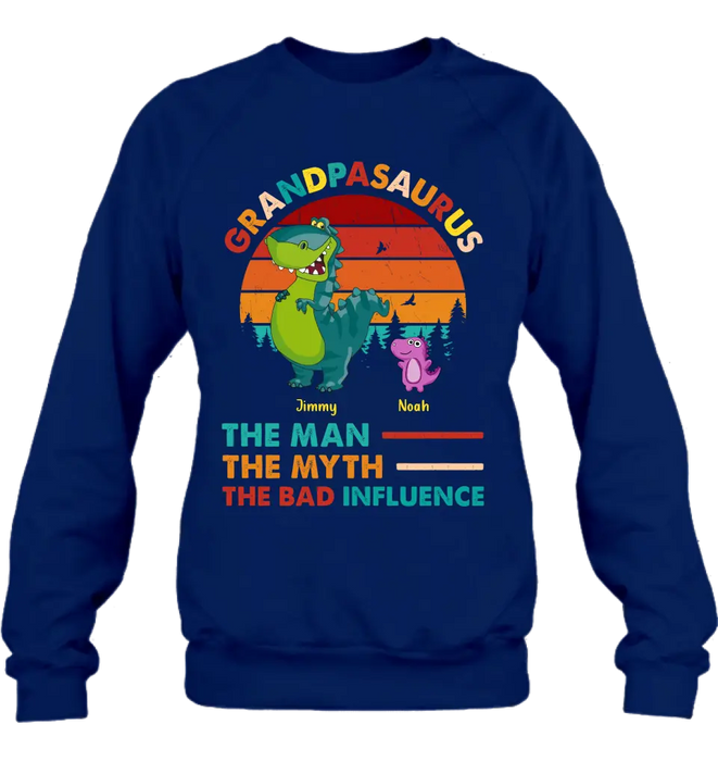 Personalized Grandpasaurus Shirt - Up to 5 Kids - Birthday/Christmas Gift Idea For Grandpa - Grandpasaurus The Man The Myth The Bad Influence