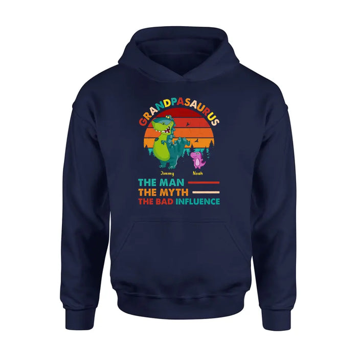 Personalized Grandpasaurus Shirt - Up to 5 Kids - Birthday/Christmas Gift Idea For Grandpa - Grandpasaurus The Man The Myth The Bad Influence