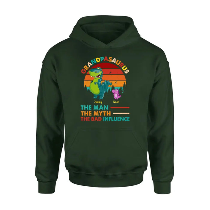 Personalized Grandpasaurus Shirt - Up to 5 Kids - Birthday/Christmas Gift Idea For Grandpa - Grandpasaurus The Man The Myth The Bad Influence