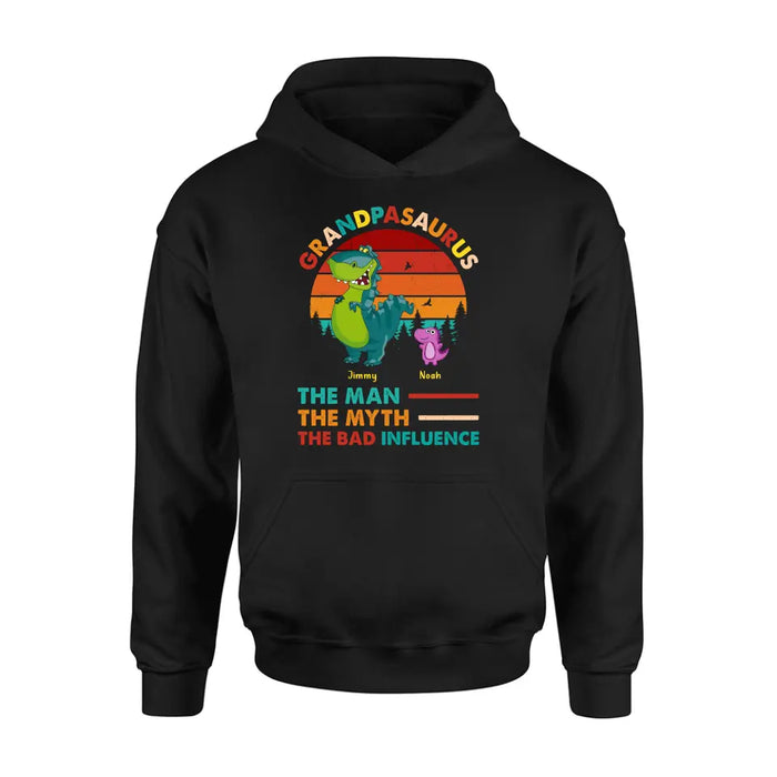Personalized Grandpasaurus Shirt - Up to 5 Kids - Birthday/Christmas Gift Idea For Grandpa - Grandpasaurus The Man The Myth The Bad Influence