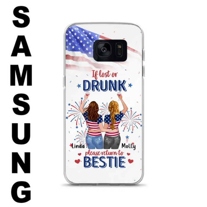 Personalized Friend's 4th Of July iPhone/Samsung Case - Gift Idea For Friends/Besties/Sister On Independence Day - Up to 4 Girls - If Lost Or Drunk Please Return To Bestie
