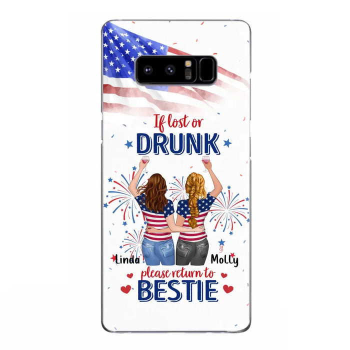 Personalized Friend's 4th Of July iPhone/Samsung Case - Gift Idea For Friends/Besties/Sister On Independence Day - Up to 4 Girls - If Lost Or Drunk Please Return To Bestie