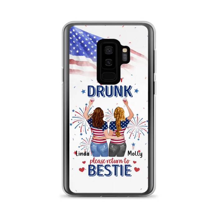 Personalized Friend's 4th Of July iPhone/Samsung Case - Gift Idea For Friends/Besties/Sister On Independence Day - Up to 4 Girls - If Lost Or Drunk Please Return To Bestie