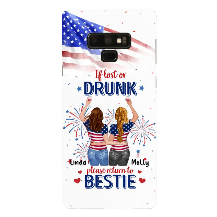 Personalized Friend's 4th Of July iPhone/Samsung Case - Gift Idea For Friends/Besties/Sister On Independence Day - Up to 4 Girls - If Lost Or Drunk Please Return To Bestie