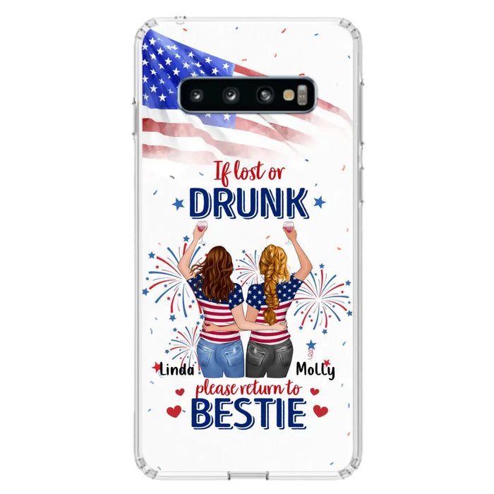 Personalized Friend's 4th Of July iPhone/Samsung Case - Gift Idea For Friends/Besties/Sister On Independence Day - Up to 4 Girls - If Lost Or Drunk Please Return To Bestie