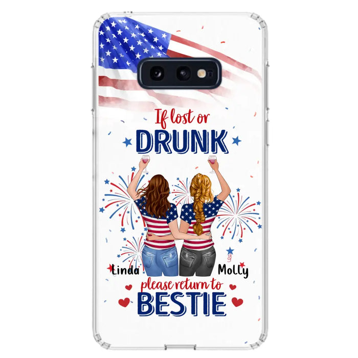 Personalized Friend's 4th Of July iPhone/Samsung Case - Gift Idea For Friends/Besties/Sister On Independence Day - Up to 4 Girls - If Lost Or Drunk Please Return To Bestie